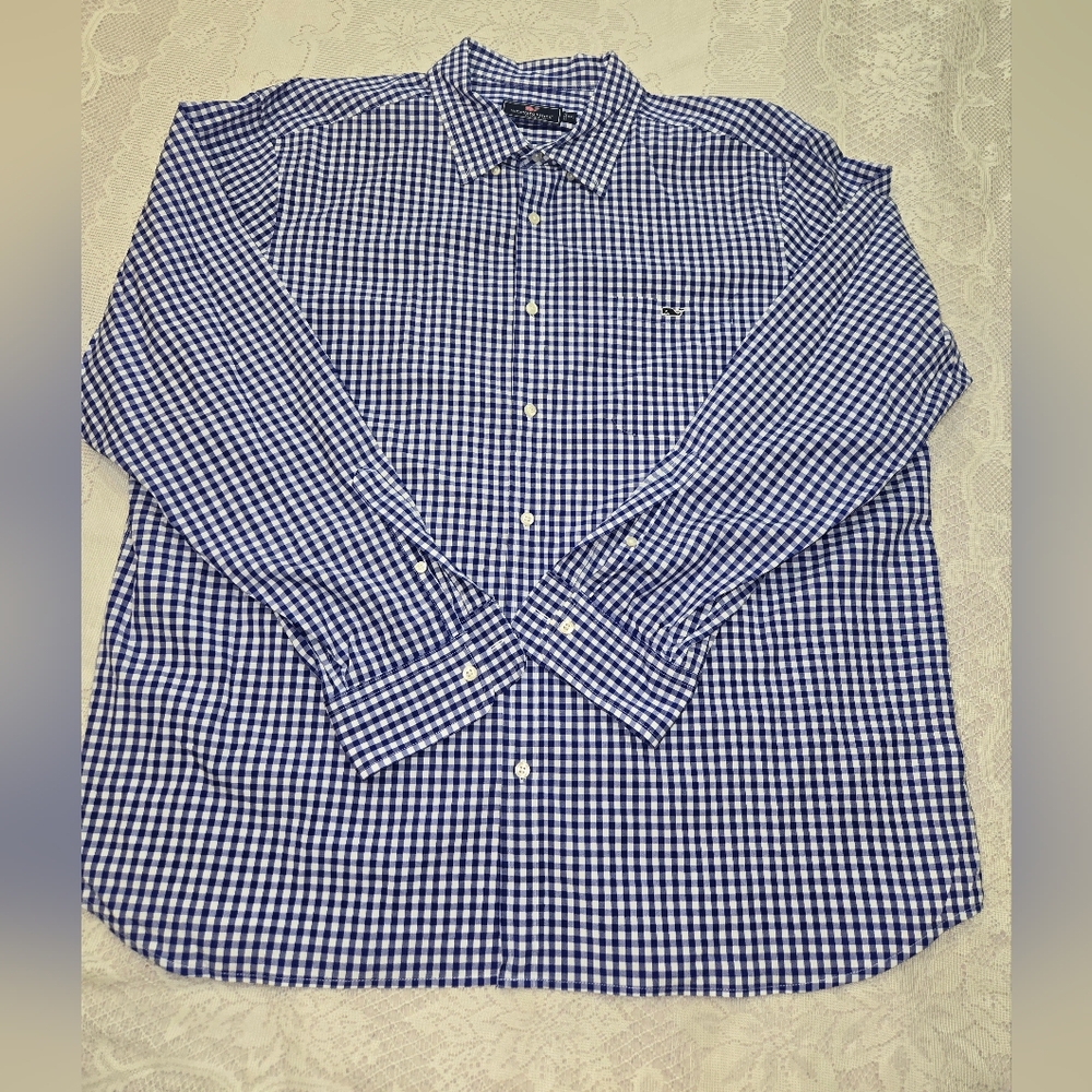 Vineyard Vines Blue and White Checkered Men's Shirt Sz XXL